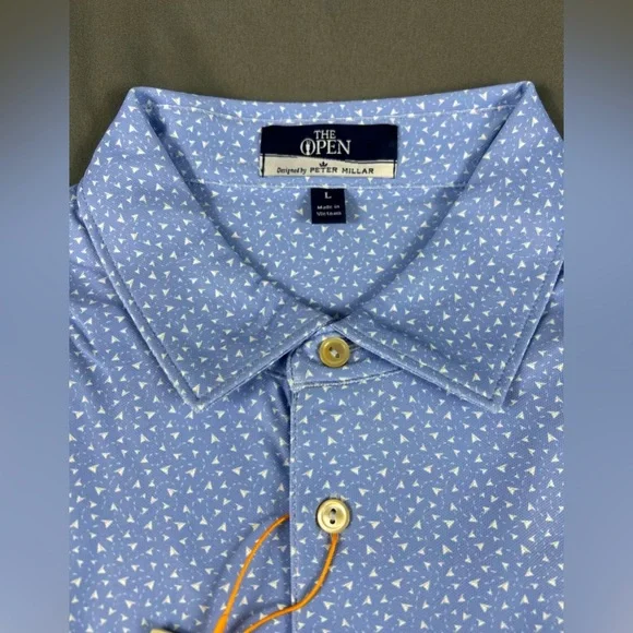 Peter Millar Golf Shirt Polo CS Summer Comfort British Open Logo Print Large - Picture 4 of 7